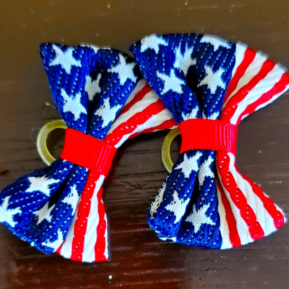 Patriotic Stars n Stripes Dog Bows Lot of 6